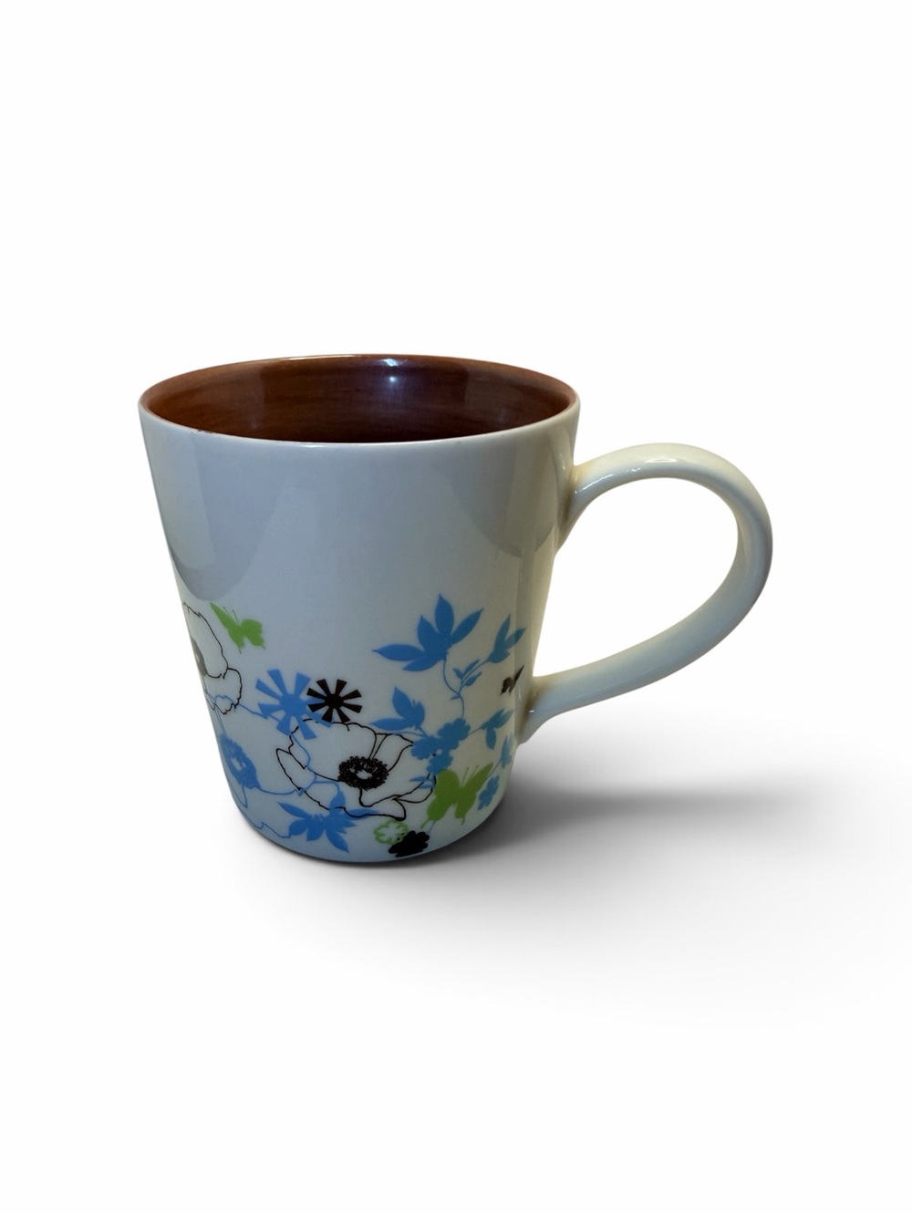 Starbucks 11 oz Blue Floral Ceramic Mug with Brown Interior